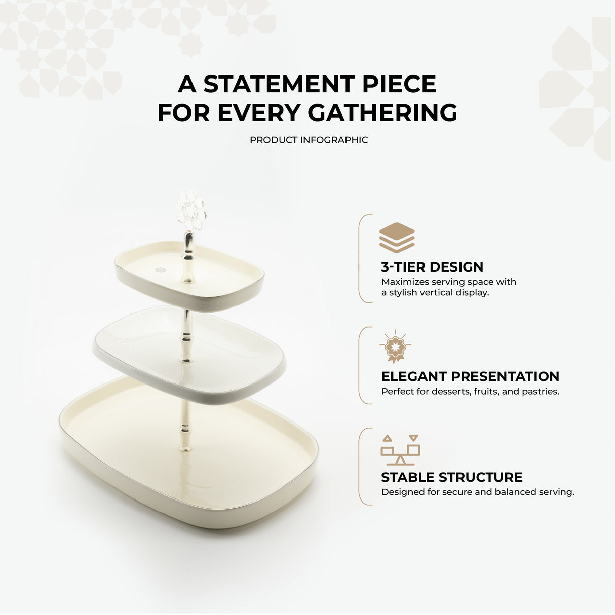 Mirral - 3 Tier Plate - White & Silver