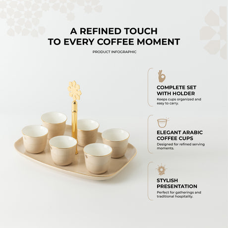 Mirral - Arabic Coffee Cups With Holder - Beige & Gold
