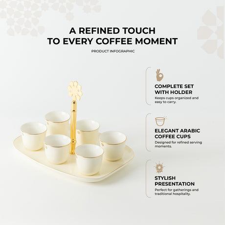 Mirral - Arabic Coffee Cups With Holder - White & Gold