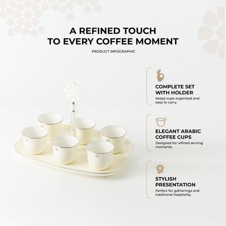 Mirral - Arabic Coffee Cups With Holder - White & Silver
