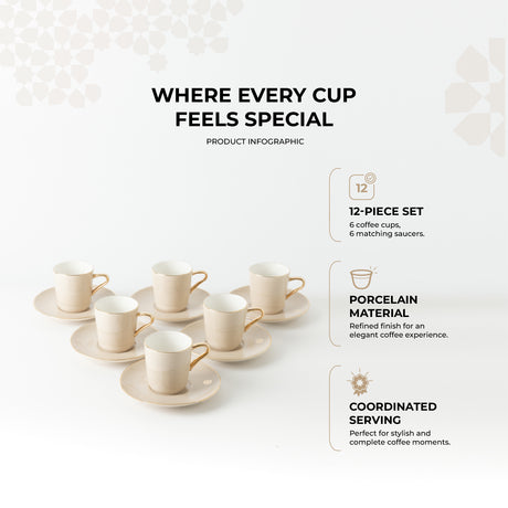 Mirral - Espresso/Turkish Coffee Set (12-Pc) - Beige & Gold