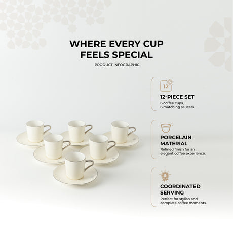 Mirral - Espresso/Turkish Coffee Set (12-Pc) - White & Silver