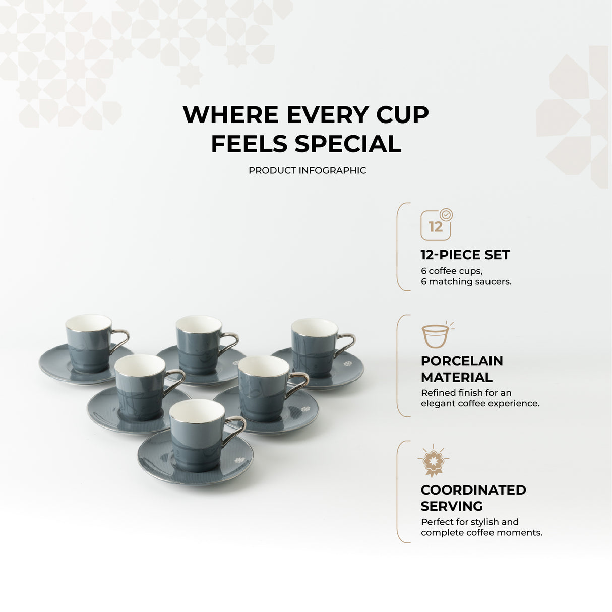 Mirral - Espresso/Turkish Coffee Set (12-Pc) - Dark Blue & Silver