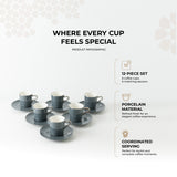 Mirral - Espresso/Turkish Coffee Set (12-Pc) - Dark Blue & Silver
