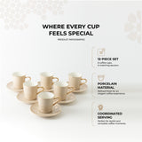 Mirral - Cappuccino Set (12-Pc) - Beige & Gold