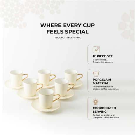 Mirral - Cappuccino Set (12-Pc) - White & Gold
