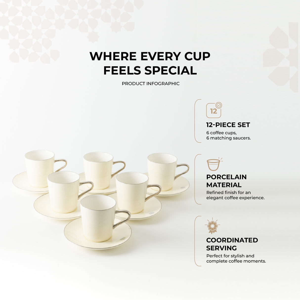 Mirral - Cappuccino Set (12-Pc) - White & Silver
