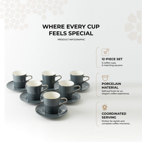 Mirral - Cappuccino Set (12-Pc) - Dark Blue & Silver