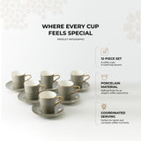 Mirral - Cappuccino Set (12-Pc) - Grey & Gold