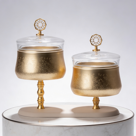 Nourhan - Dual Bowl Serving Set - Gold & Beige