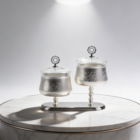 Nourhan - Dual Bowl Serving Set - Silver
