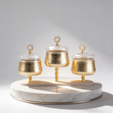Nourhan - Triple Bowl Serving Set - Gold & Beige