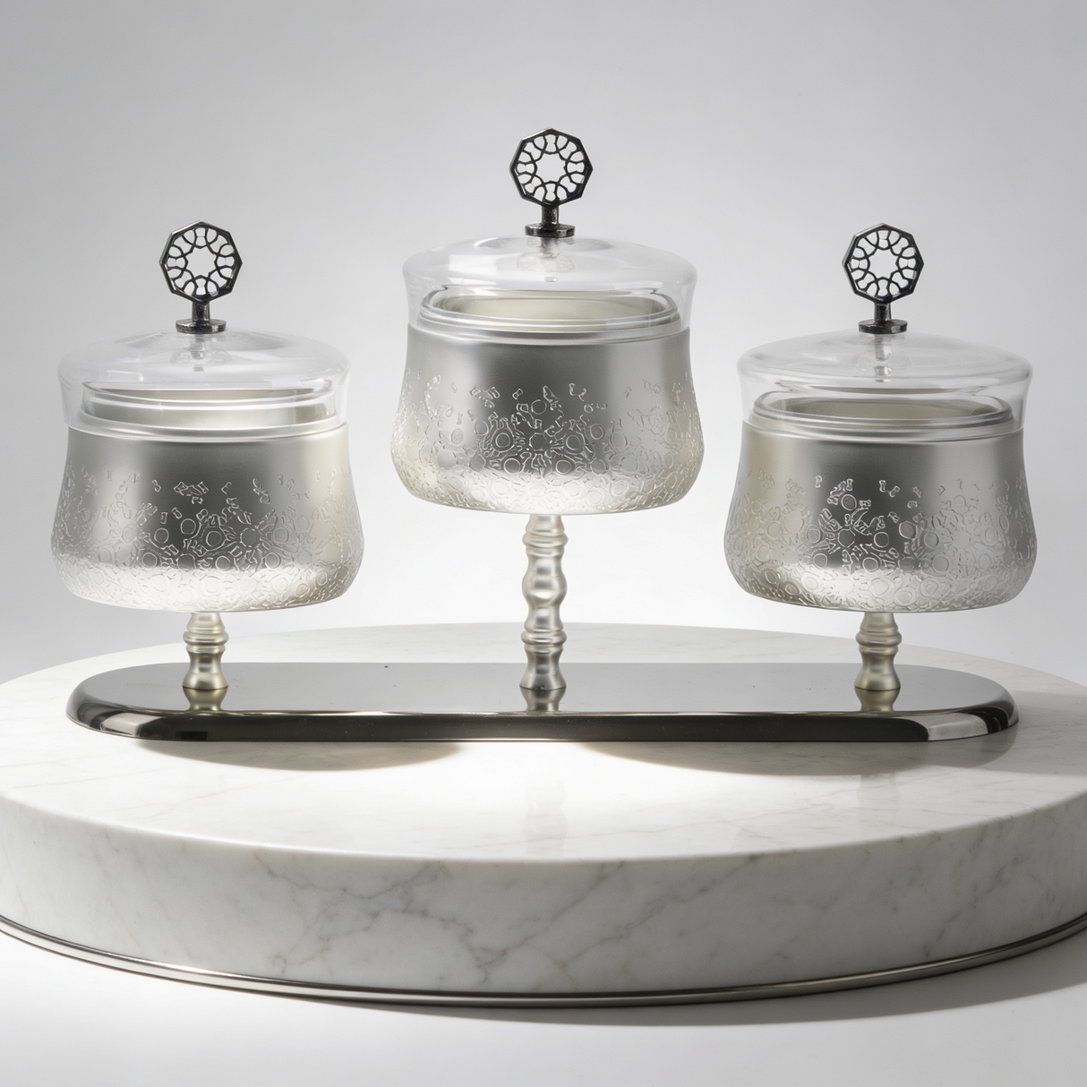 Nourhan - Triple Bowl Serving Set - Silver