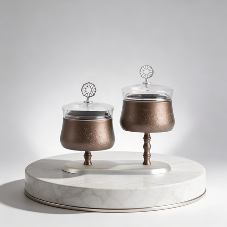 Nourhan - Dual Bowl Serving Set - Bronze & Silver