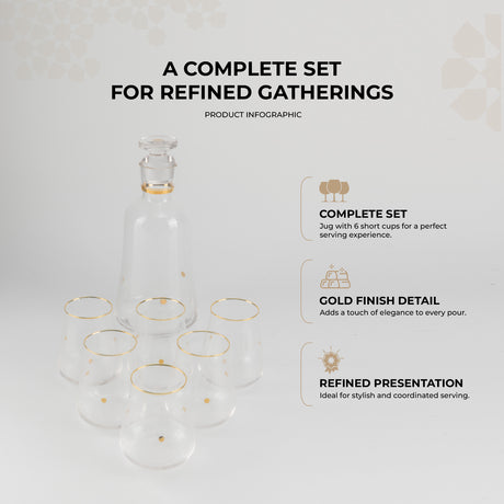 Nourhan - Jug with 6 Short glass cups - Gold