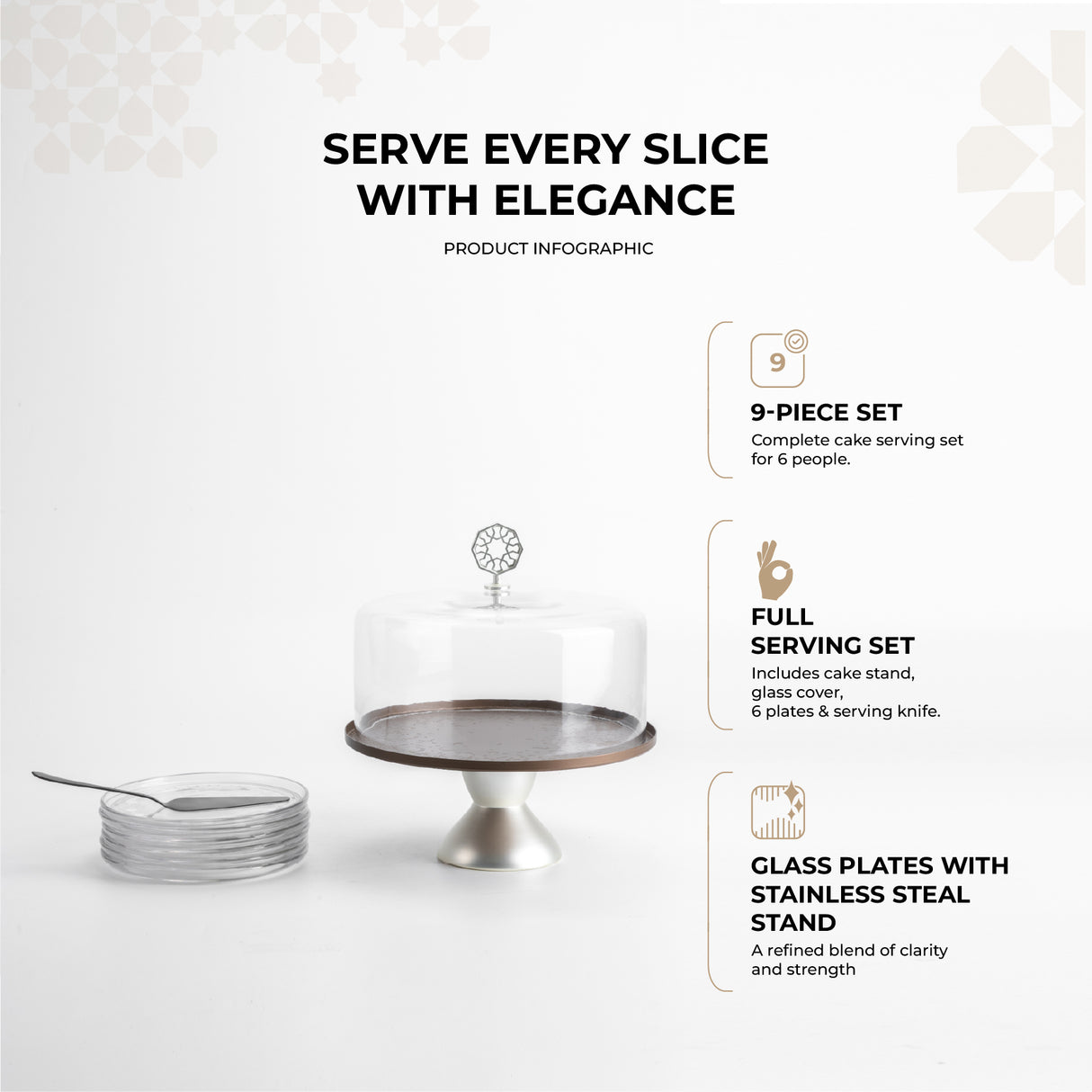 Nourhan - Cake Set (9-Pc) - Bronze & silver