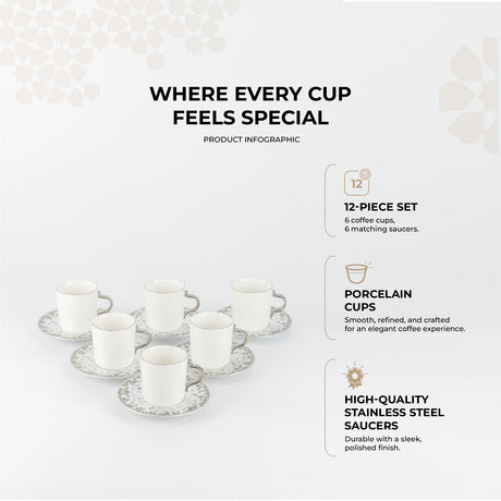 Nourhan - Espresso/Turkish Coffee Set (12-Pc) - Silver