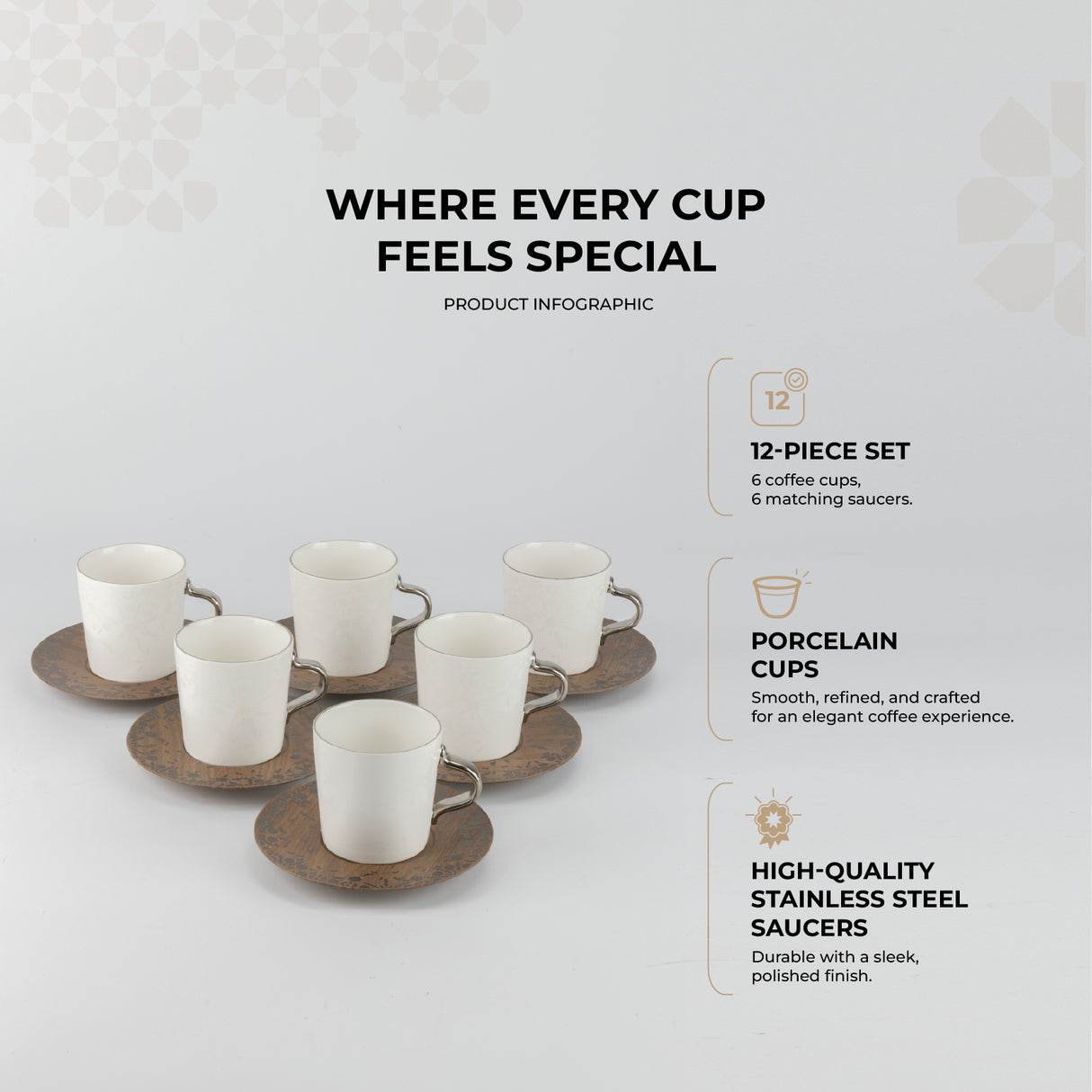 Nourhan - Cappuccino Set (12-Pc) - Black Walnut