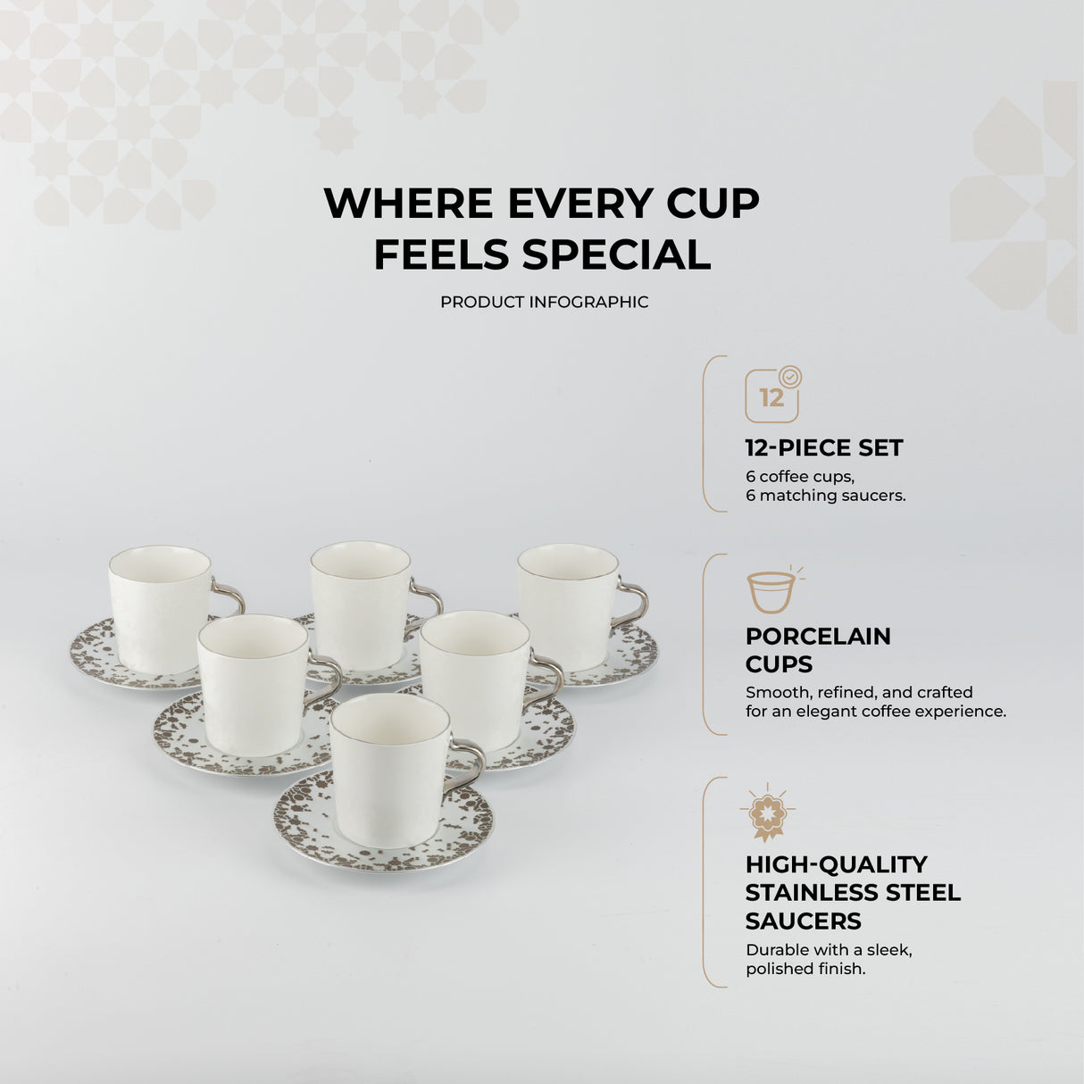 Nourhan - Cappuccino Set (12-Pc) - Bronze & Silver