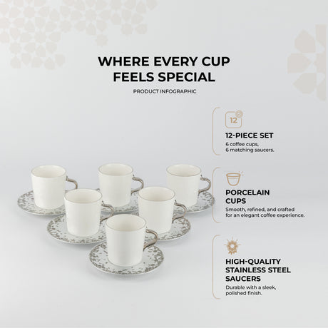 Nourhan - Cappuccino Set (12-Pc) - Silver