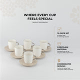 Nourhan - Cappuccino Set (12-Pc)  - Beige & Silver