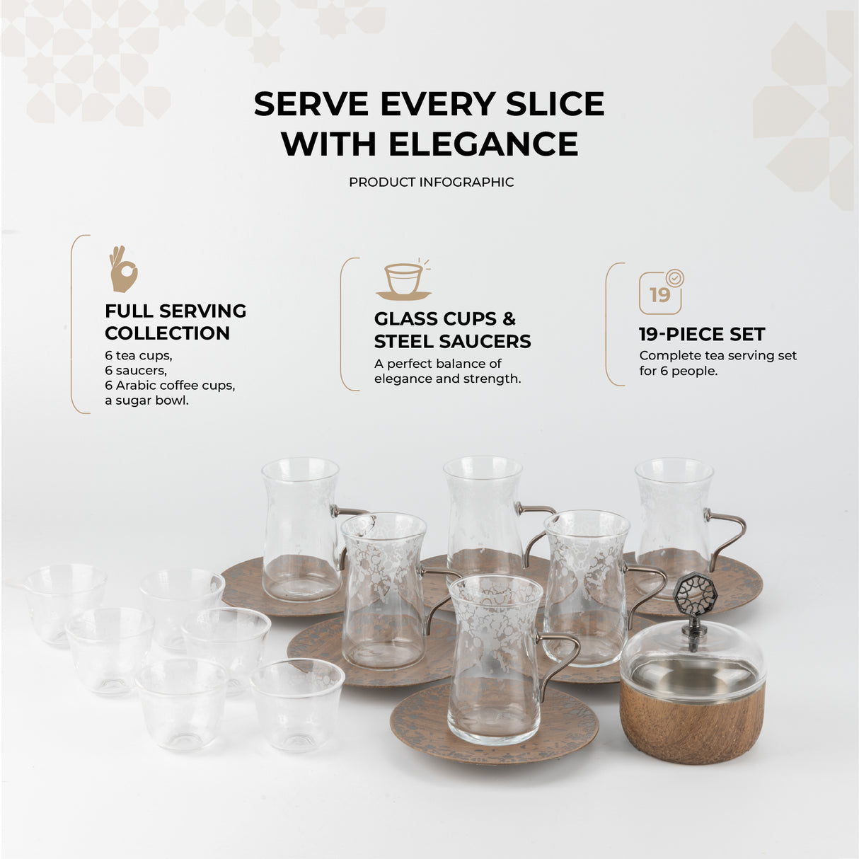 Nourhan -  Tea Set (19-Pc) - Black Walnut