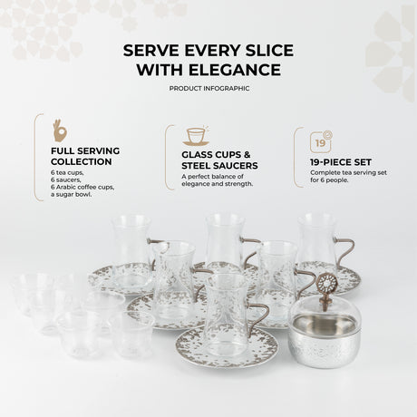 Nourhan -  Tea Set (19-Pc) - Bronze & Silver