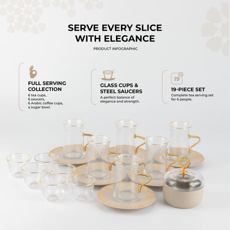 Nourhan -  Tea Set (19-Pc) - Gold & Beige
