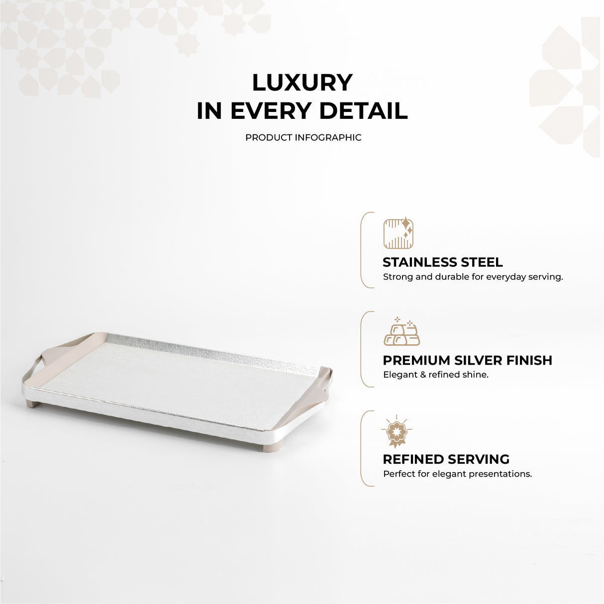 Nourhan- Serving Tray - Matt silver & beige