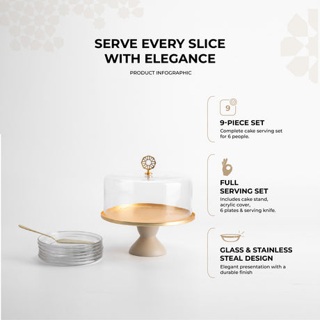 Nourhan - Cake Set (9-Pc) - Matt Gold & Beige