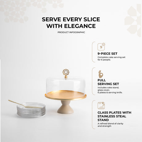 Nourhan - Cake Set (9-Pc) - Matt Gold & Beige