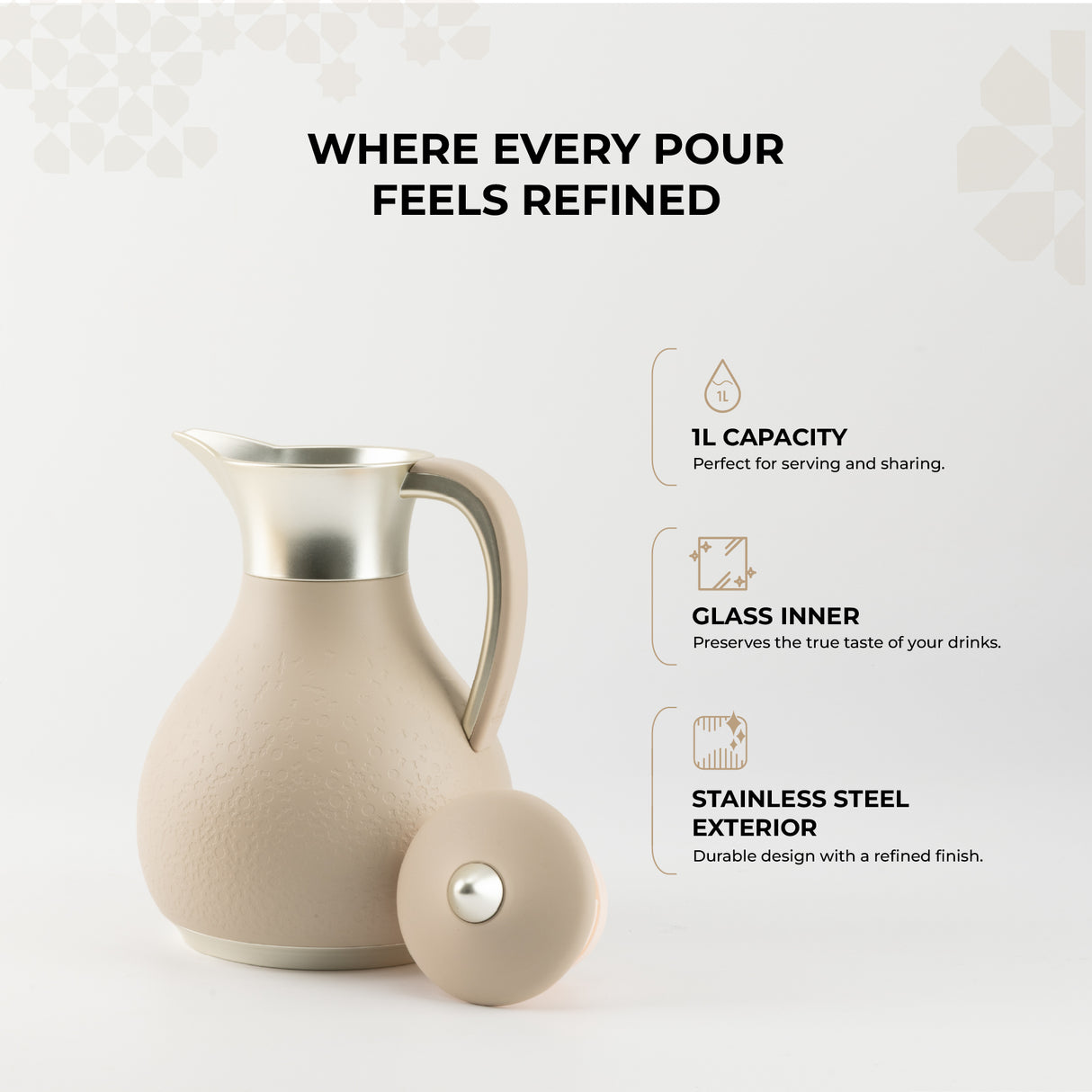 Nourhan - Vacuum Flask/Thermos - Beige & Matt Silver