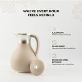 Nourhan - Vacuum Flask/Thermos - Beige & Matt Silver