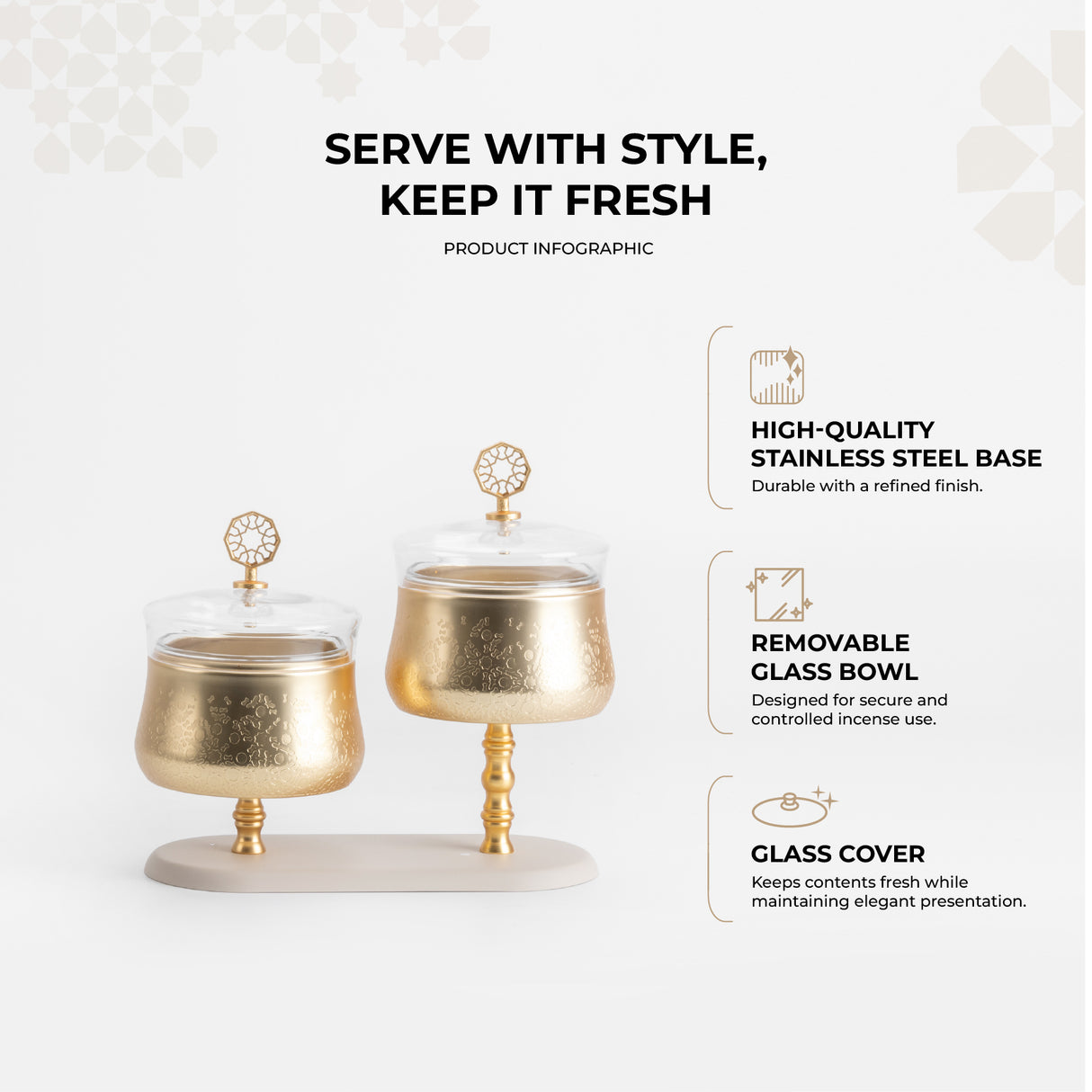 Nourhan - Dual Bowl Serving Set - Gold & Beige