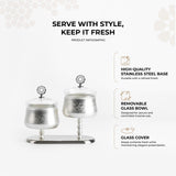 Nourhan - Dual Bowl Serving Set - Silver