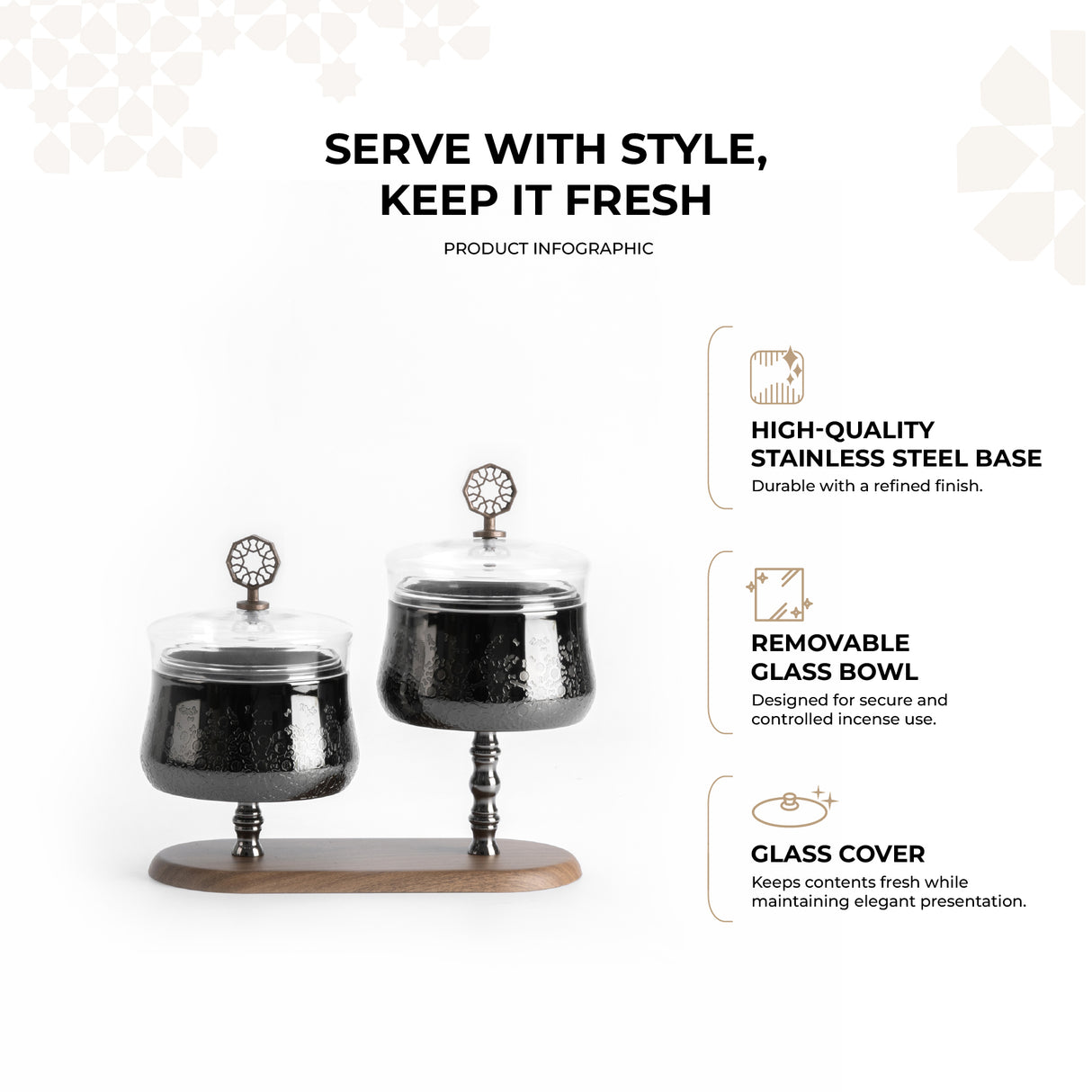 Nourhan - Dual Bowl Serving Set - Black Walnut