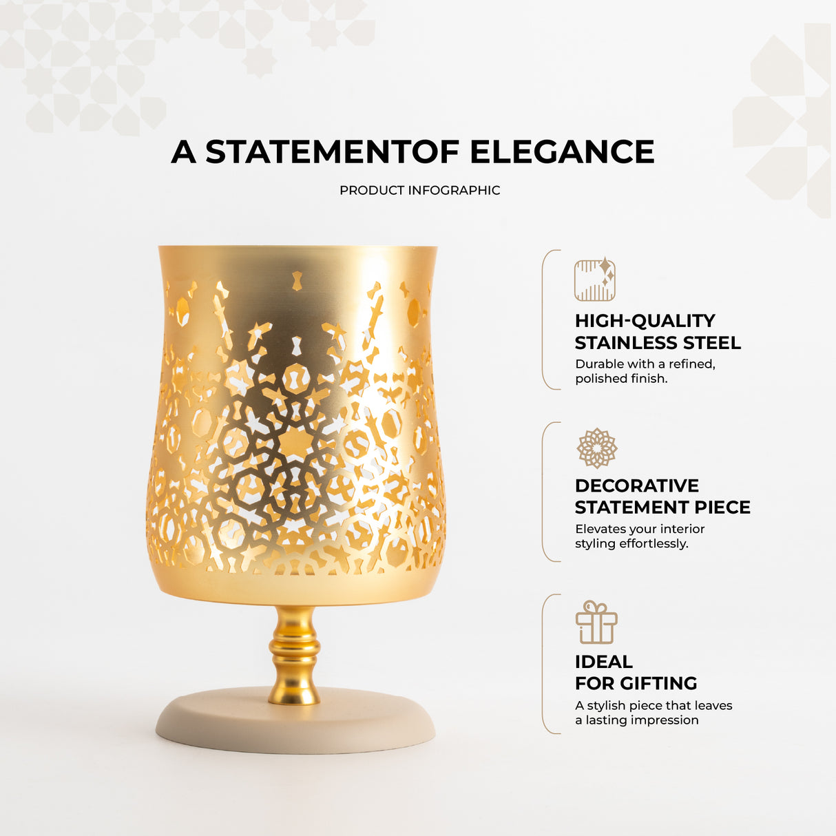 Nourhan - Large Candle Holder  - Gold & Beige