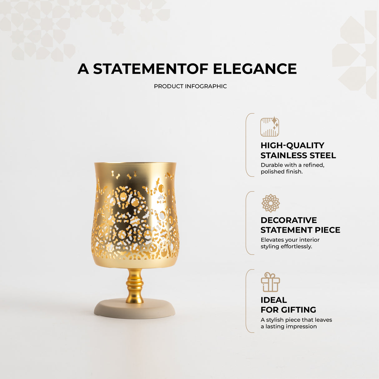 Nourhan - Medium Candle  Holder - Gold & Beige
