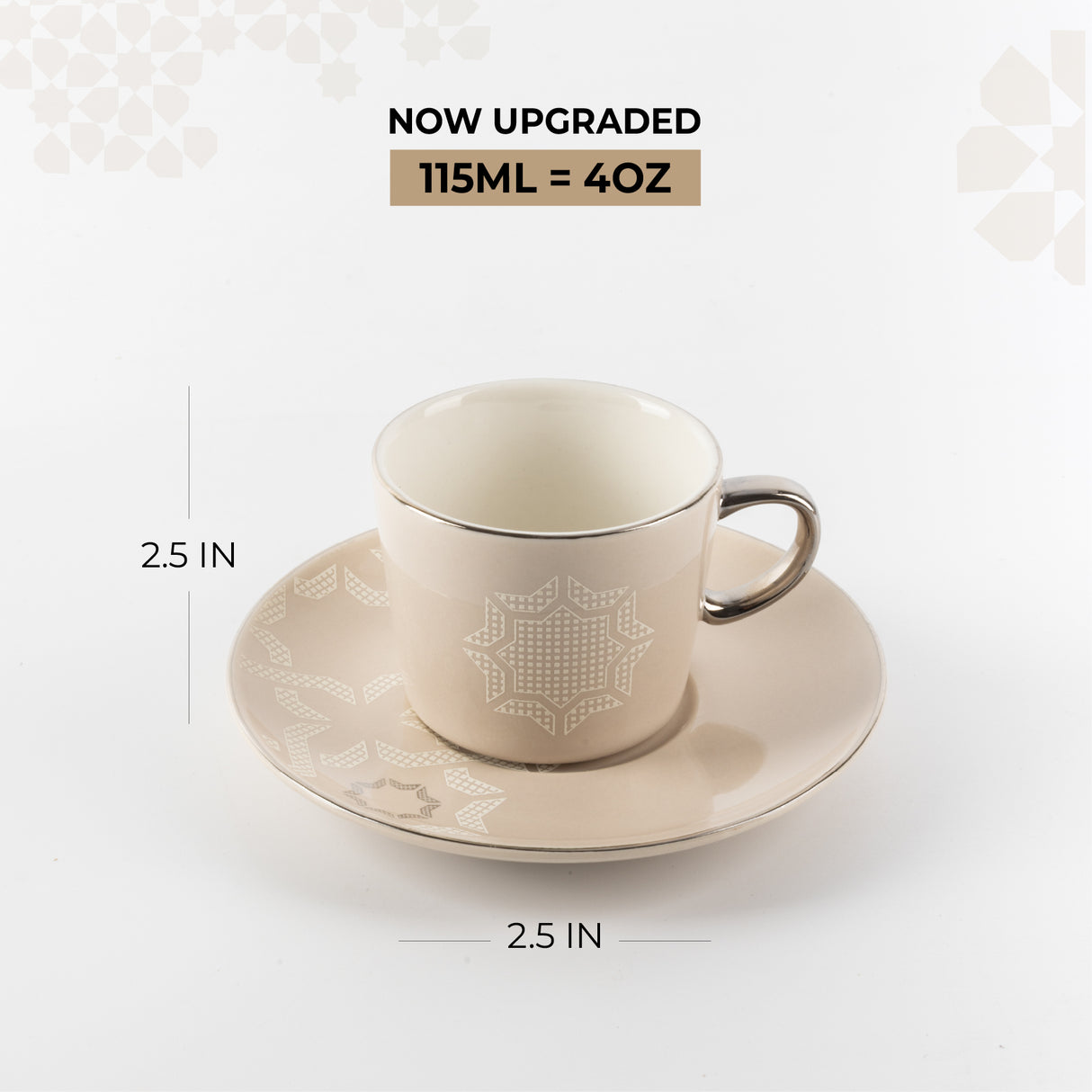 Octara - Espresso/Turkish Coffee Set (12-Pc)- Beige & Silver