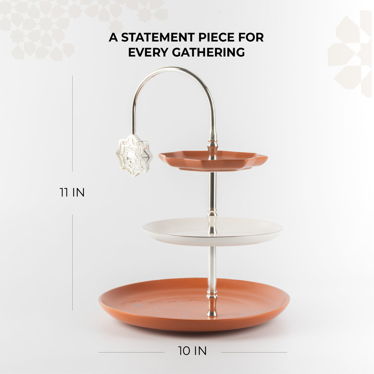 Octara - 3 Tier Plate - Orange & Silver