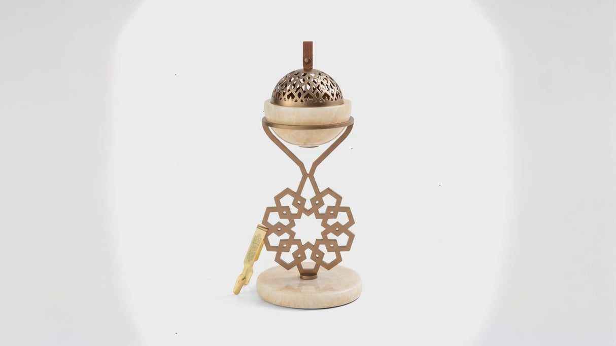 Athar - Marble Incense Burner (2-Pc)- Beige & Bronze