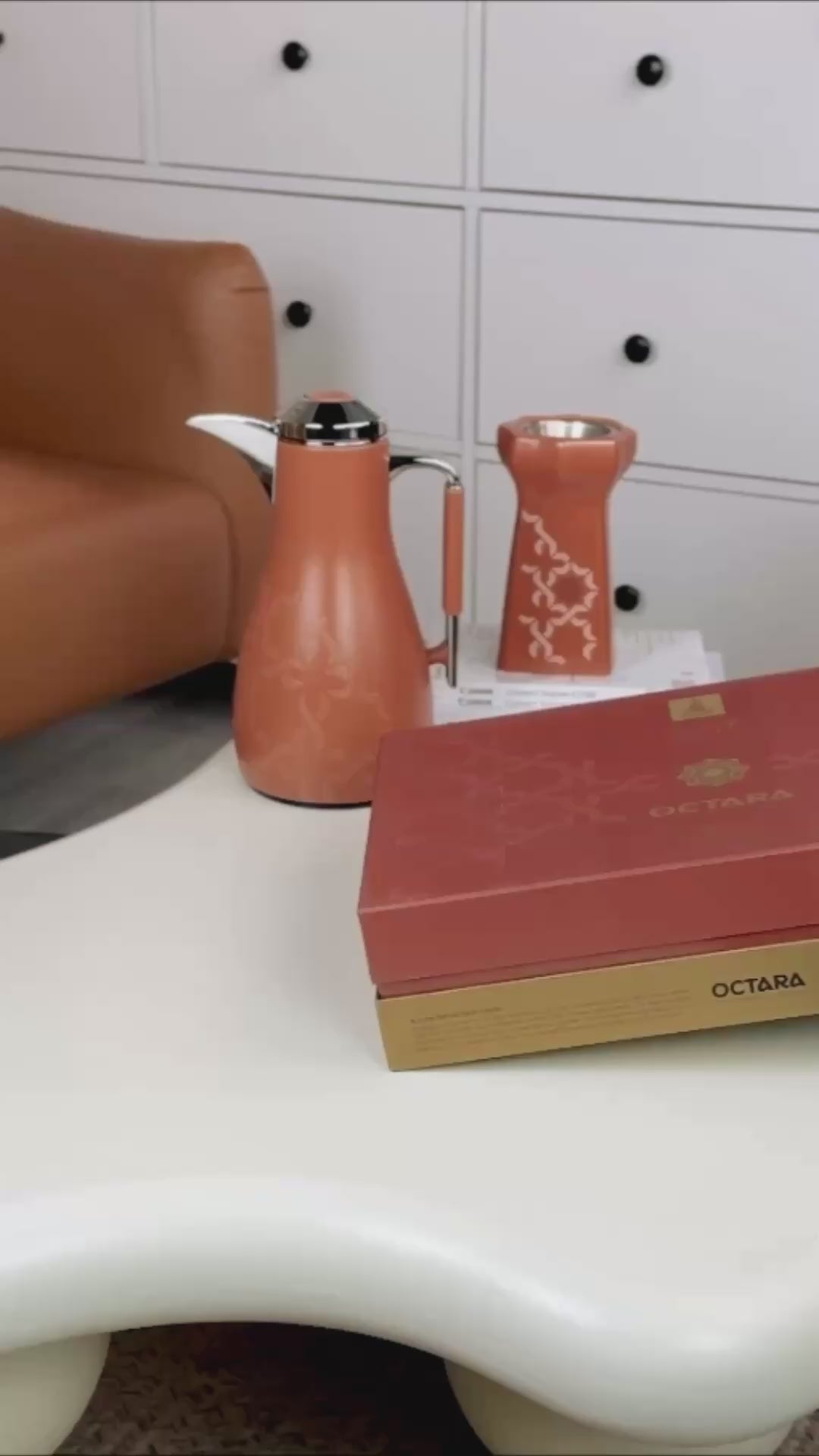 Octara - Cappuccino Set (12-Pc) - Orange & Silver