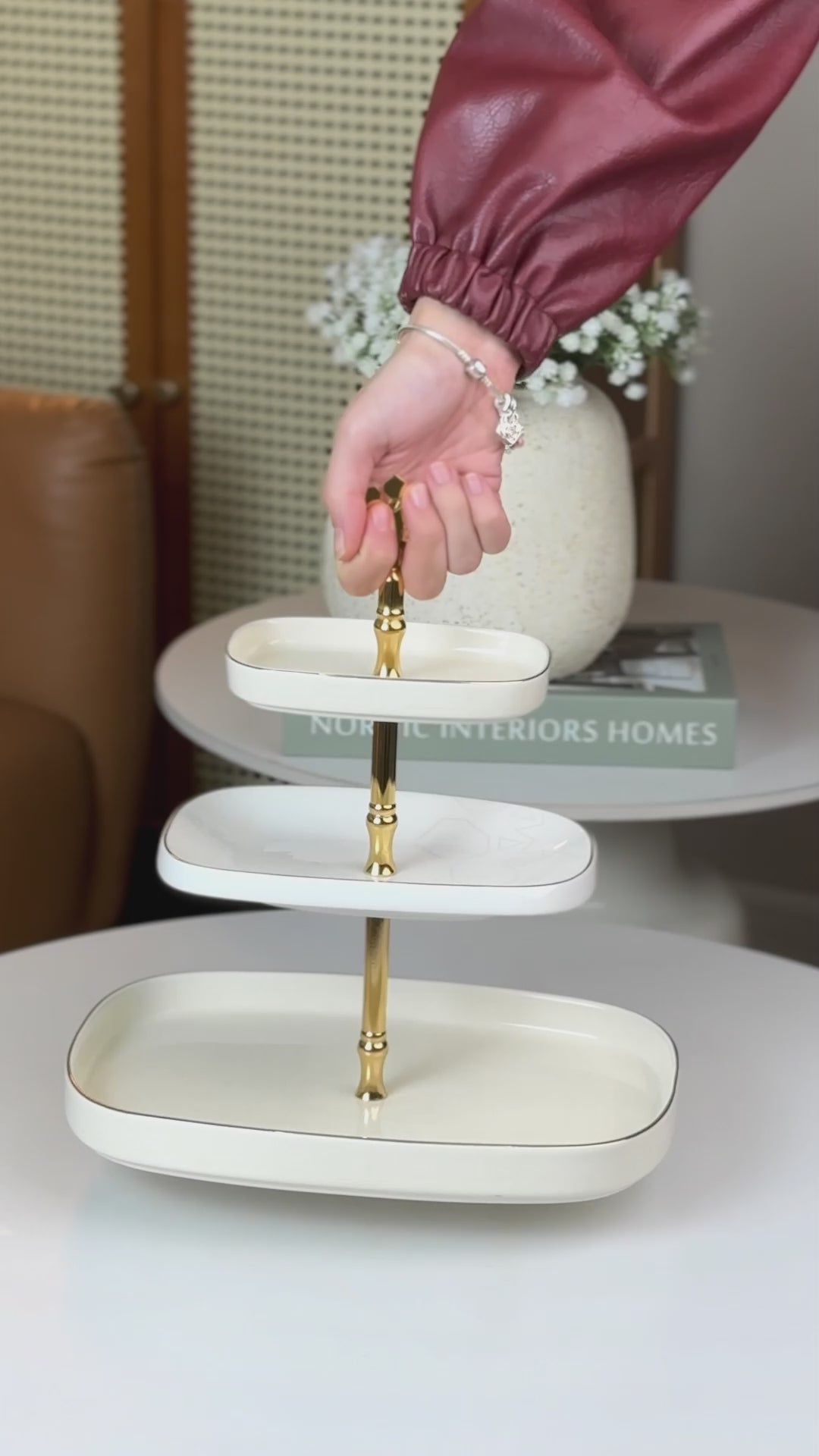 Mirral - 3 Tier Plate - Beige & Gold