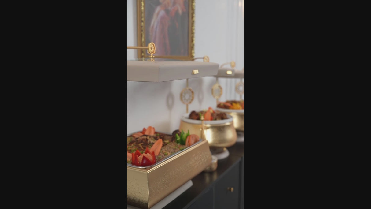 Nourhan -  6L Premium Rectangular Chafer - Gold & Beige