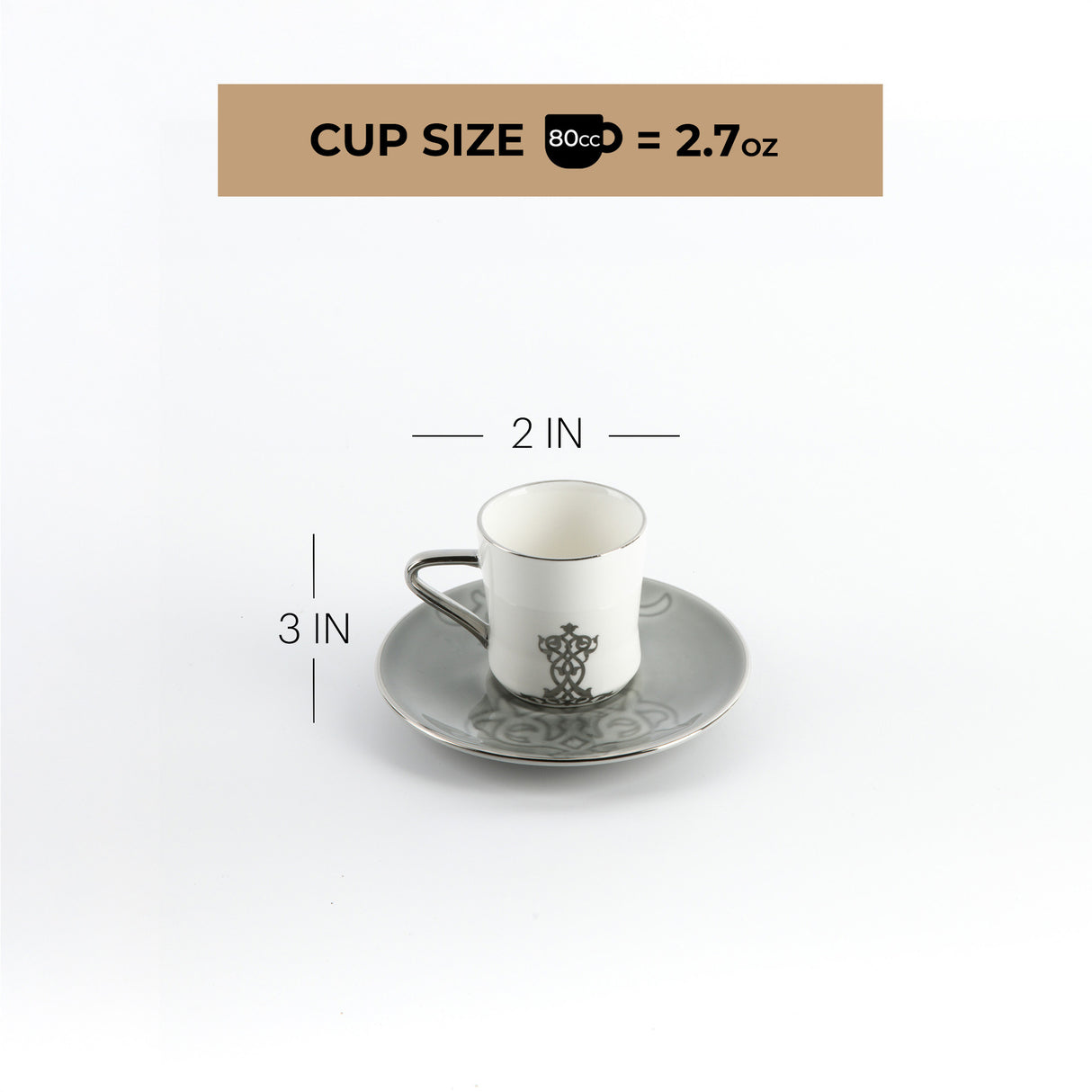 Naqsh - Espresso/Turkish Coffee Set (12-Pc)-Grey & Silver