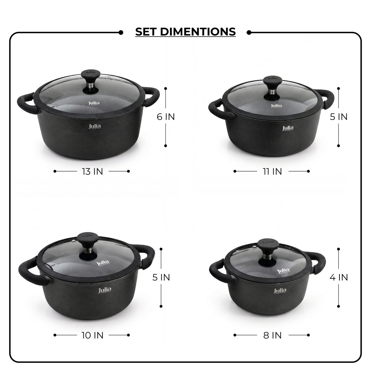 Julia Onyx 8-Piece Nonstick Cookware Set – Onyx Black