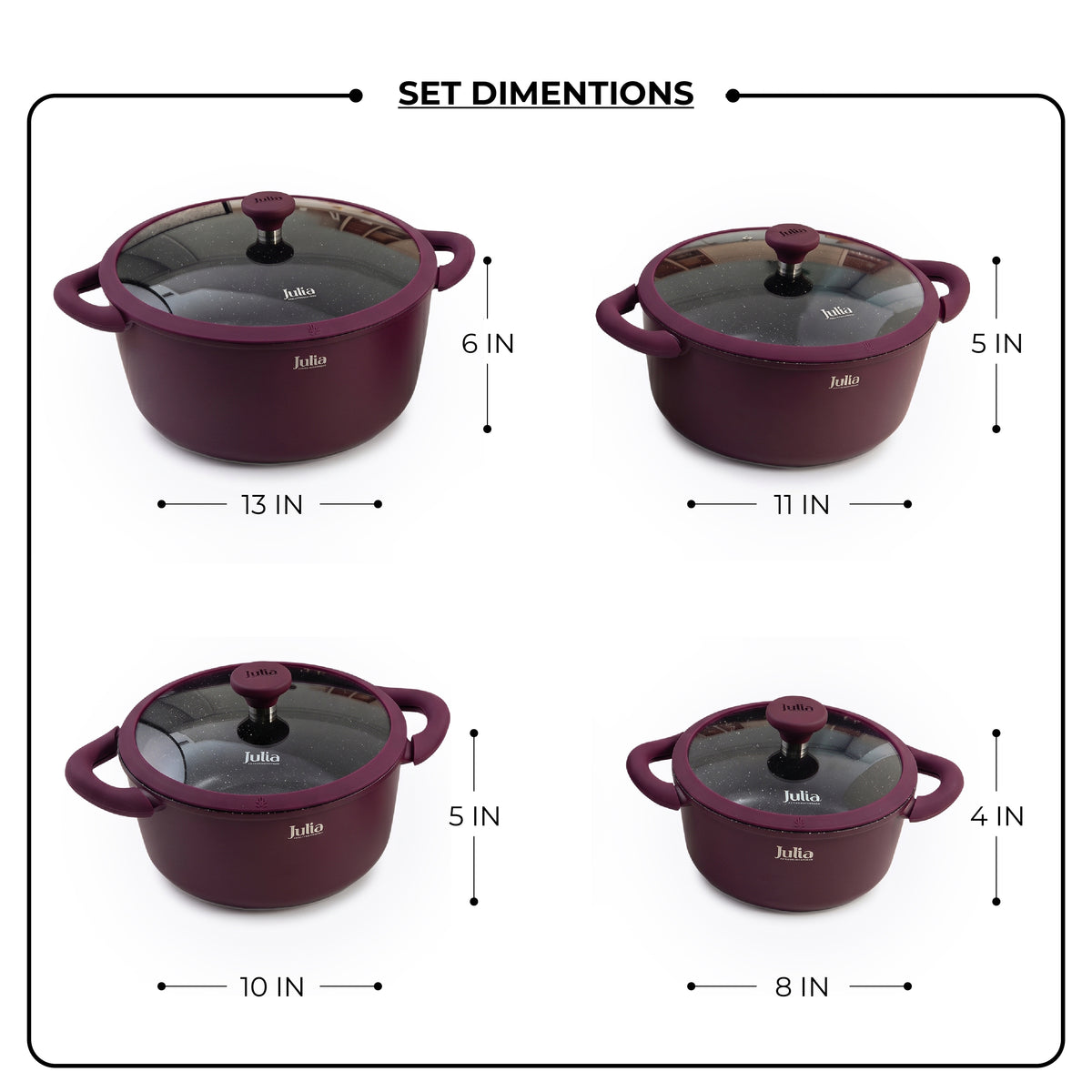 Julia Elite Velvet Berry 8-Piece Nonstick Cookware Set – Velvet Berry