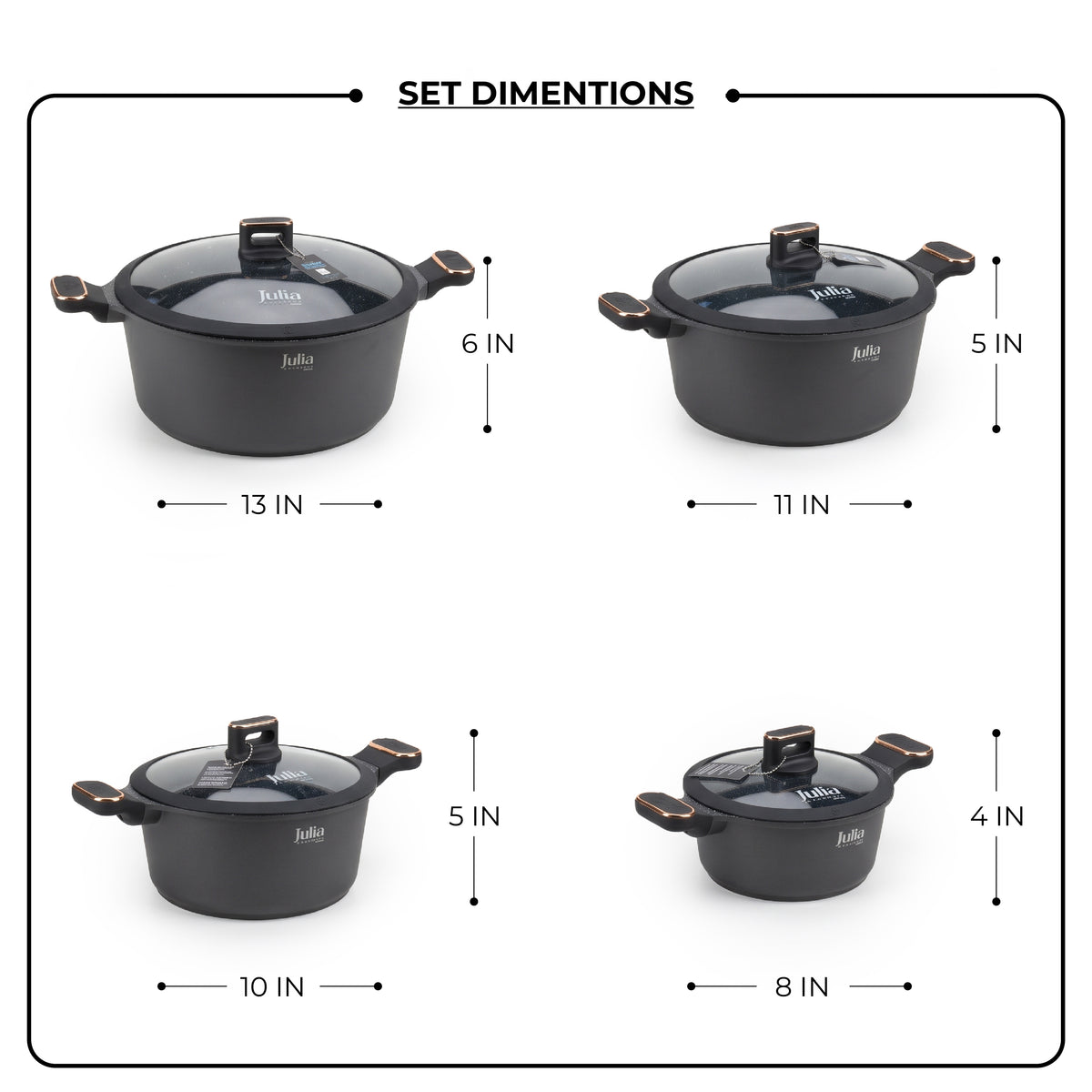 Julia Elite Pro Plus 8-Piece Nonstick Cookware Set – Black
