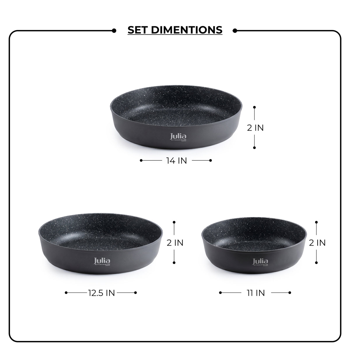 Julia Elite Pro Plus 3-Piece Round Nonstick Baking Pan Set – Black
