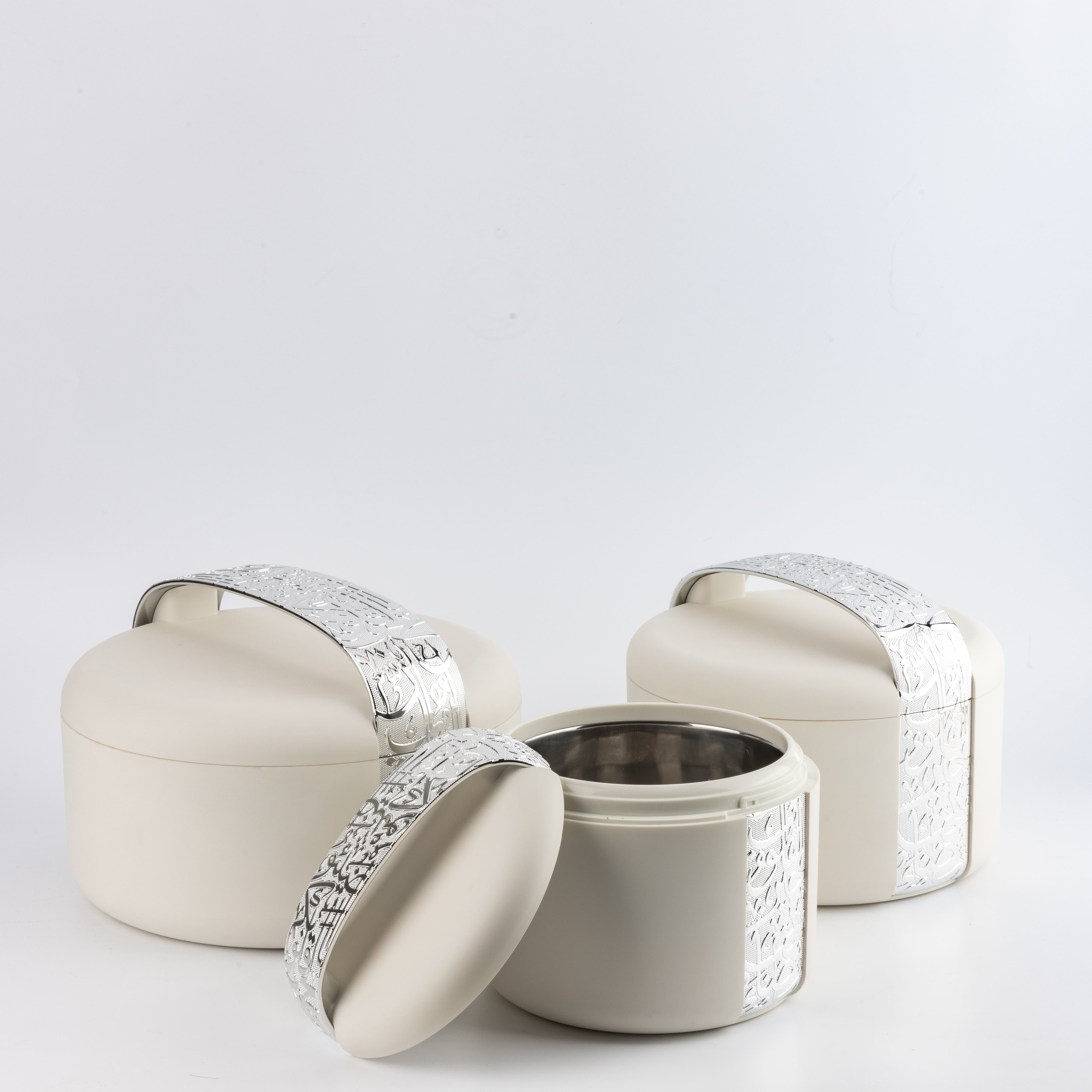 家具 yumemiruakko Noor - Food Thermos/ Warm Serv (Set of 3) - White & Silver